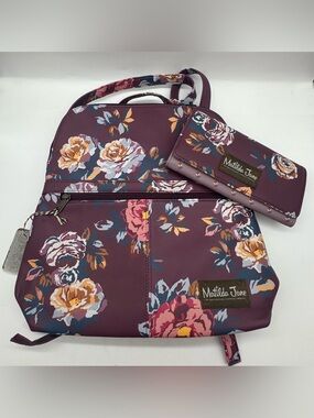 NWT Matilda Jane Floral Backpack and matching Trifold Wallet Set